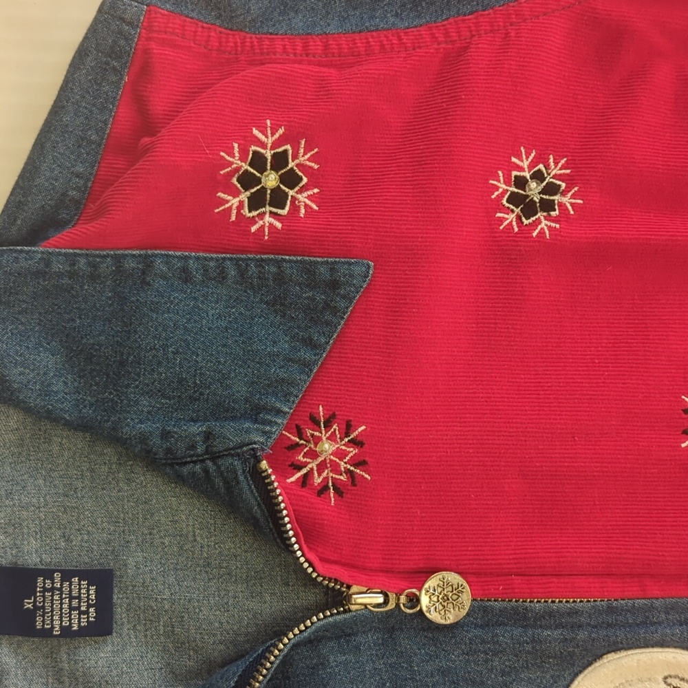 L.A. Blues Embroidered Patchwork Lightweight Christmas Jacket XL Blue Red Black - Picture 6 of 16